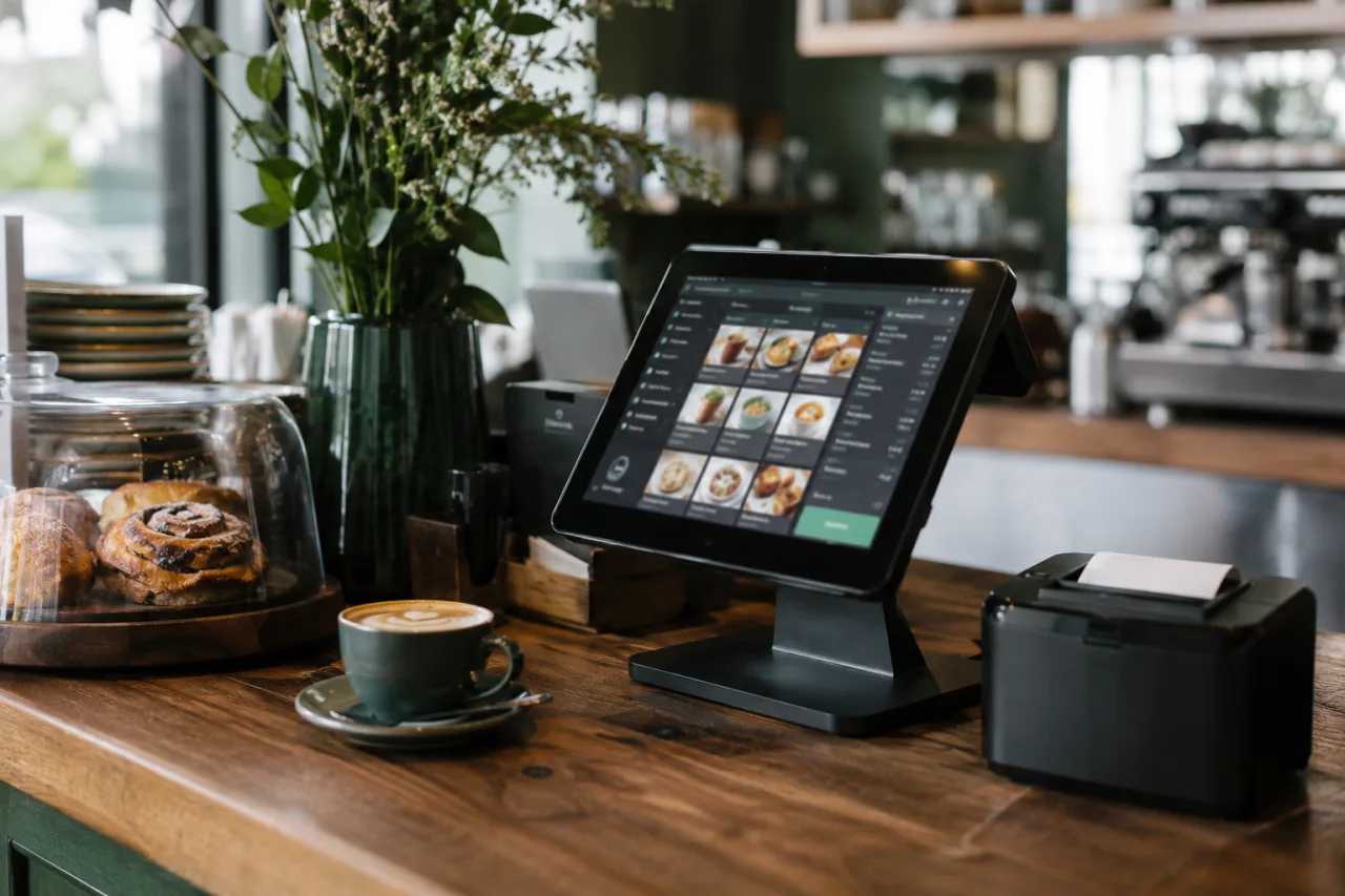 Eine Kasse auf dem Tresen eines Caf&eacute;s